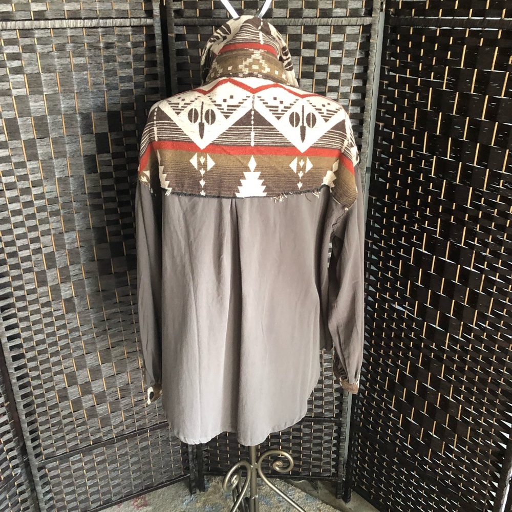 Indian Print camp shirt L/S, distressed seams, roomy fit